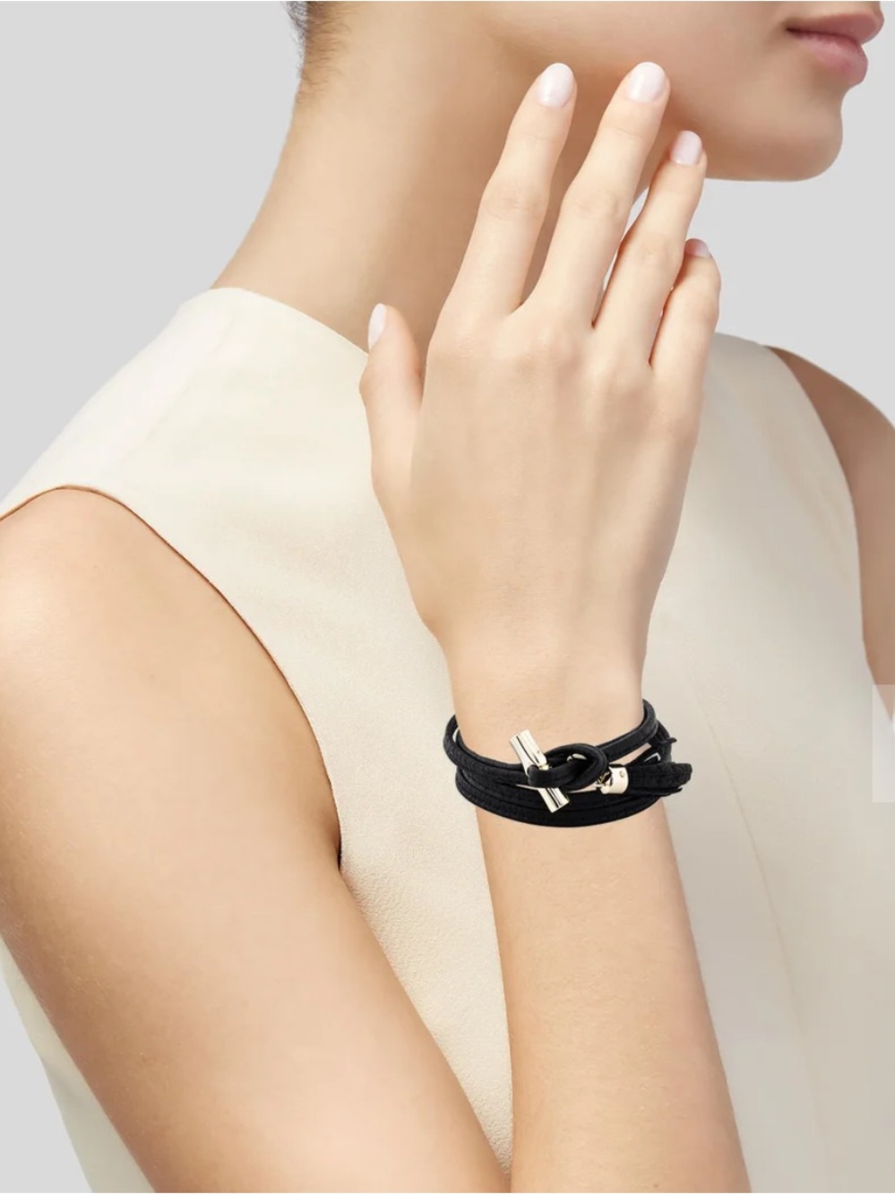Longchamp Black Rope Wrap Bracelet with Gold-Tone Hardware